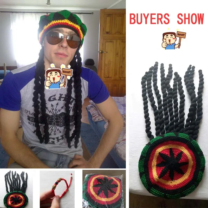 Шапка с дредами Jamaica Rasta Gorro, громоздкая шапка, зимняя теплая вязаная разноцветная полосатая шапка в стиле хип-хоп