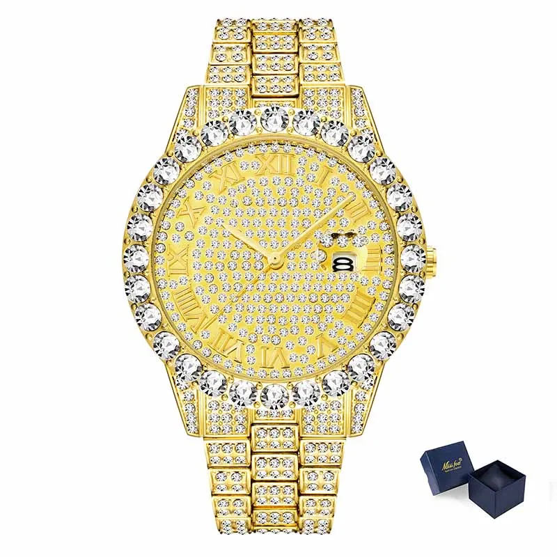 2643-1 MISSFOX мужские часы топ продаж люксовый бренд золотые мужские модные часы мужские Большой Бриллиантовый Браслет роскошные часы мужские подарочная коробка - Цвет: 2643-1