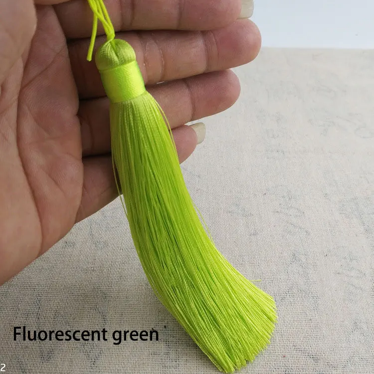Fluorescent green Настраиваемые 12 см полиэфирные кисточки с подвесным кольцом шелковые Швейные Банг кисточкой отделка декоративные брелки кисточки для кулона домашнего декора - Цвет: Fluorescent green