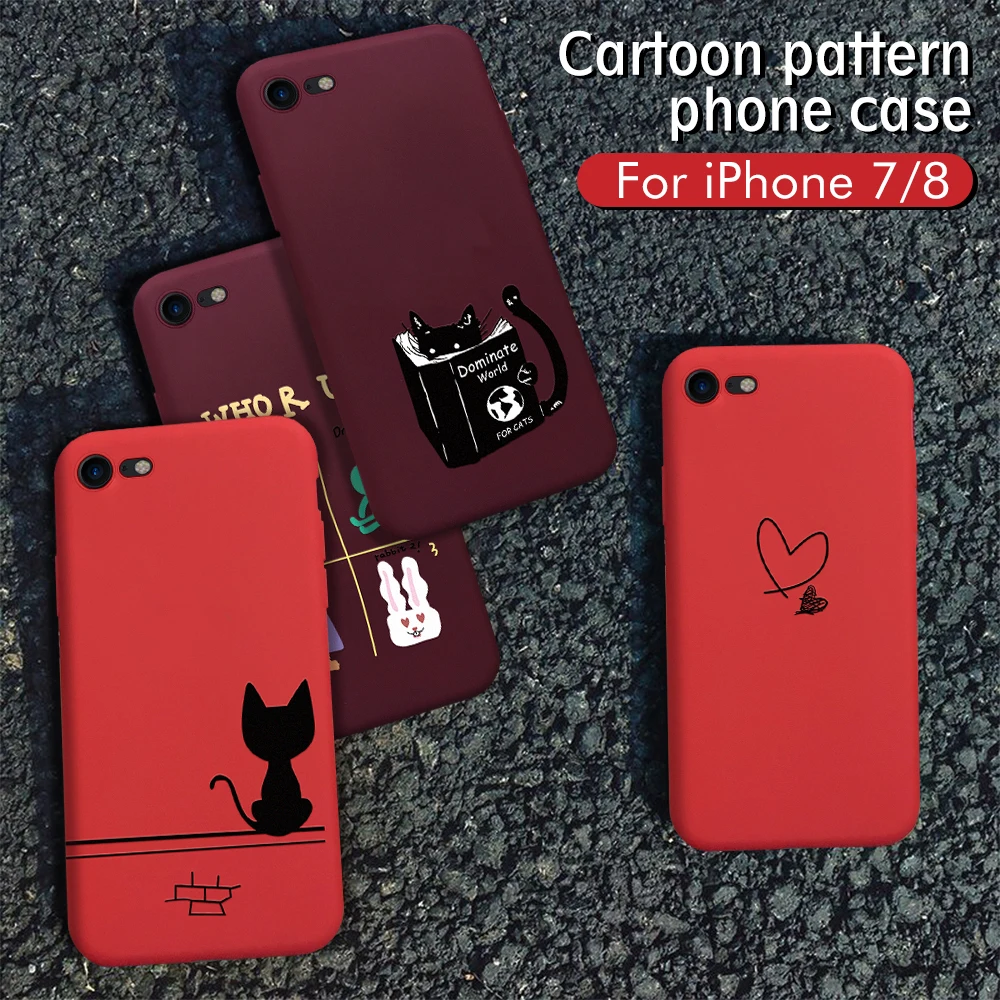 Ретро Мультфильм окрашенный чехол для телефона iPhone 7 8 Plus 7Plus 8 Plus для iPhone7 iPhone8 Plus Мягкий чехол красный любовь милый чехол