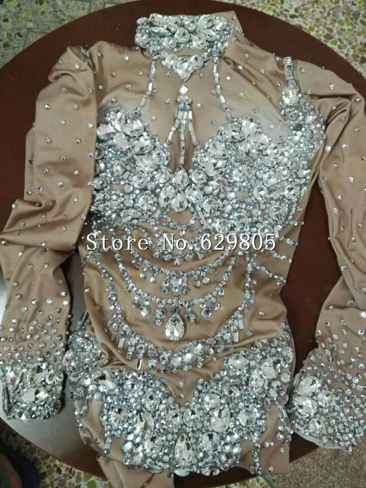 Блестящие кристаллы комбинезон костюм Bling большие камни комбинезон Для женщин наряд бриллианты боди вечерние праздновать повод носить