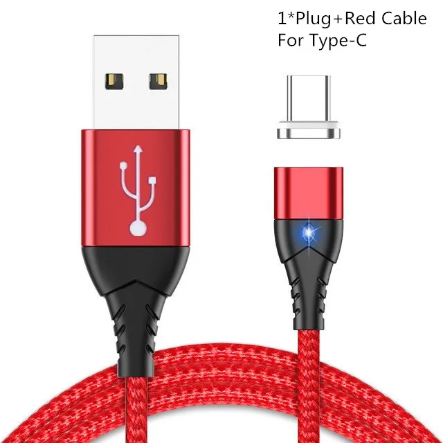 Red For Type C 1 м 3 А Магнитный зарядный кабель Micro USB кабель для Xiaomi iphone XR XS Max X магнитное зарядное устройство usb type C светодиодный кабель для зарядки - Цвет: Red For Type C