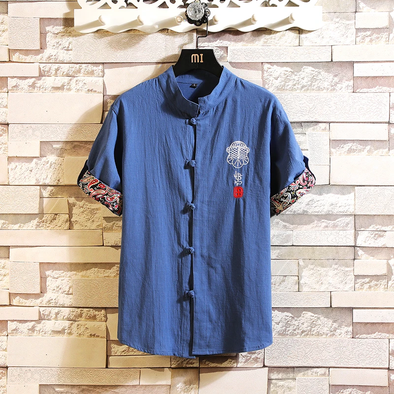 Фото 2019 Summer Plus Size Men's Baggy Solid Cotton Linen Short sleeve frog Button Pocket Shirts camisa masculina camisas 7068 Мужская 2019 Summer Plus Size Men's Baggy Solid Cotton Linen Short sleeve frog Button Pocket Shirts camisa masculina camisas 7068 Мужская
