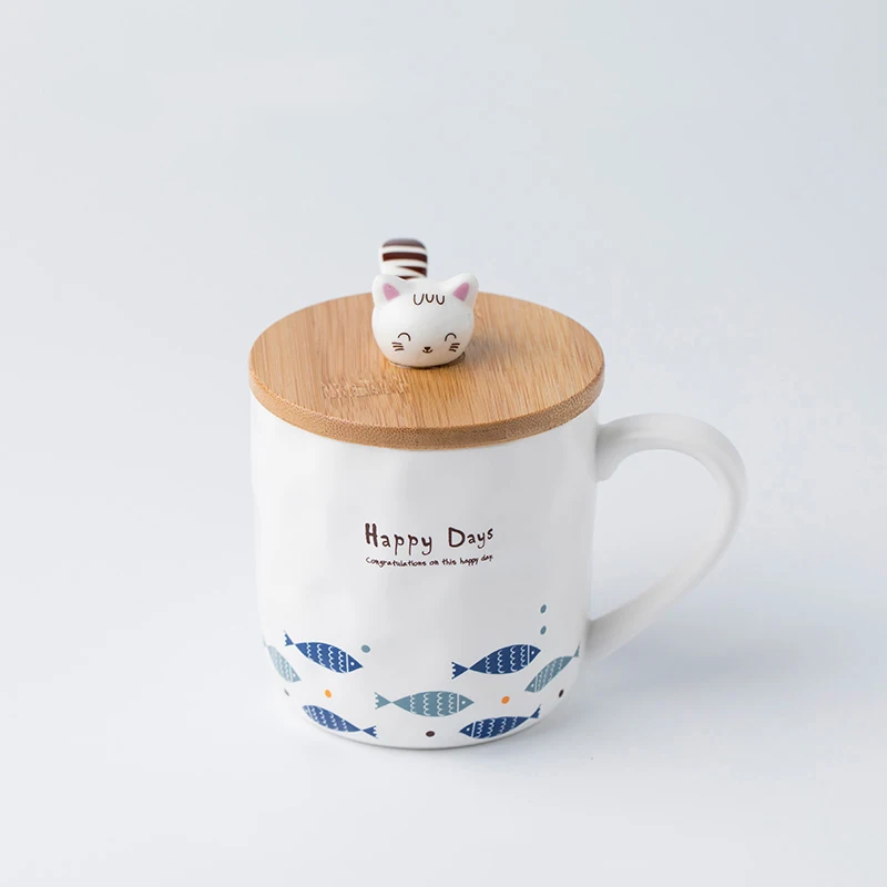 

400ml Creative Cartoon Ceramic Mug with Lid Spoon Handgrip Breakfast Milk Coffee Tea Cup Porcelain Mugs Drinkware Nice Gift