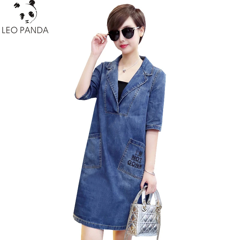 Летнее джинсовое платье свободное Повседневное плюс размер женское винтажное с