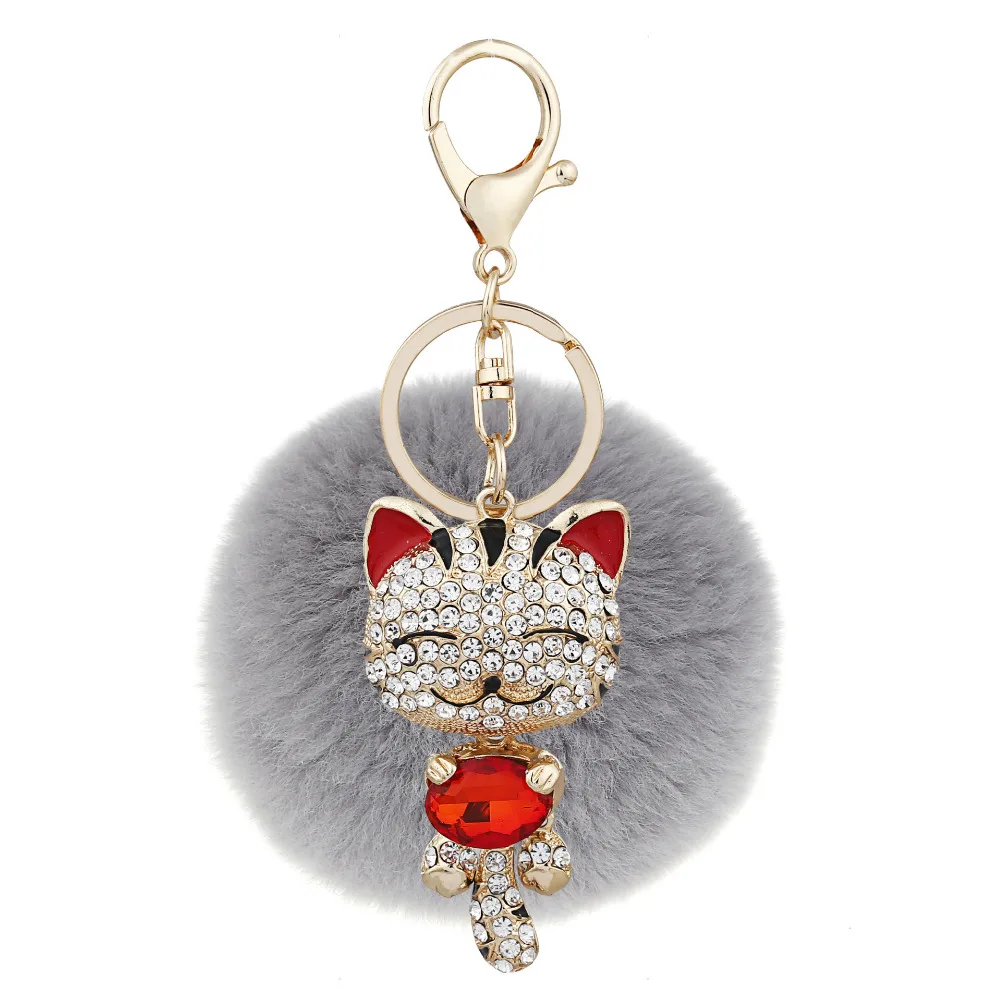 Хрустальный пушистый кролик Кошка помпон брелок для девочек женские аксессуары