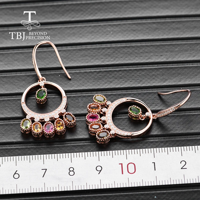 TBJ,High quality natural multi-color tourmaline 925 sterling silver hook earring for girl birthday party or daily wear nice gift