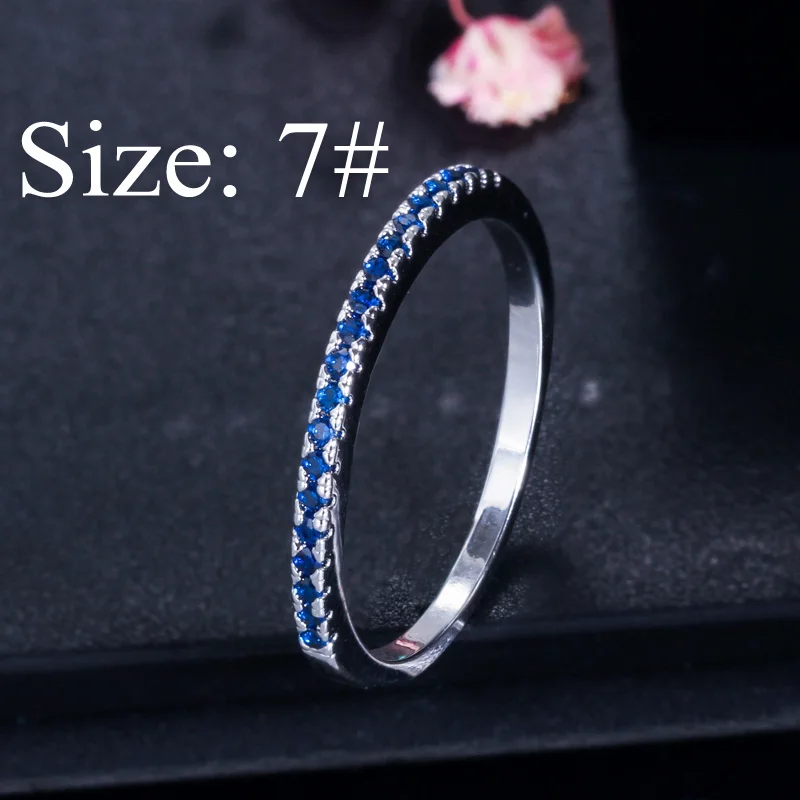 Blue Size 7 CWWZircons Stack Skinny Micro Pave CZ Модные женские обручальные свадебные вечерние кольца с кубическим цирконием наборы ювелирных изделий подарок R127 - Цвет основного камня: Blue Size 7