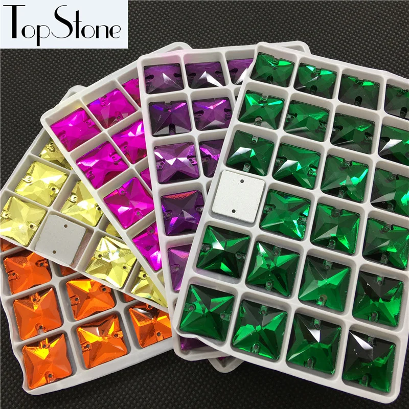 More Colors Square Shape Sew On Rhinestones 22mm 16mm Glass Crystal Sewing Stones Flatback 2 holes Jewelry dress making | Украшения и