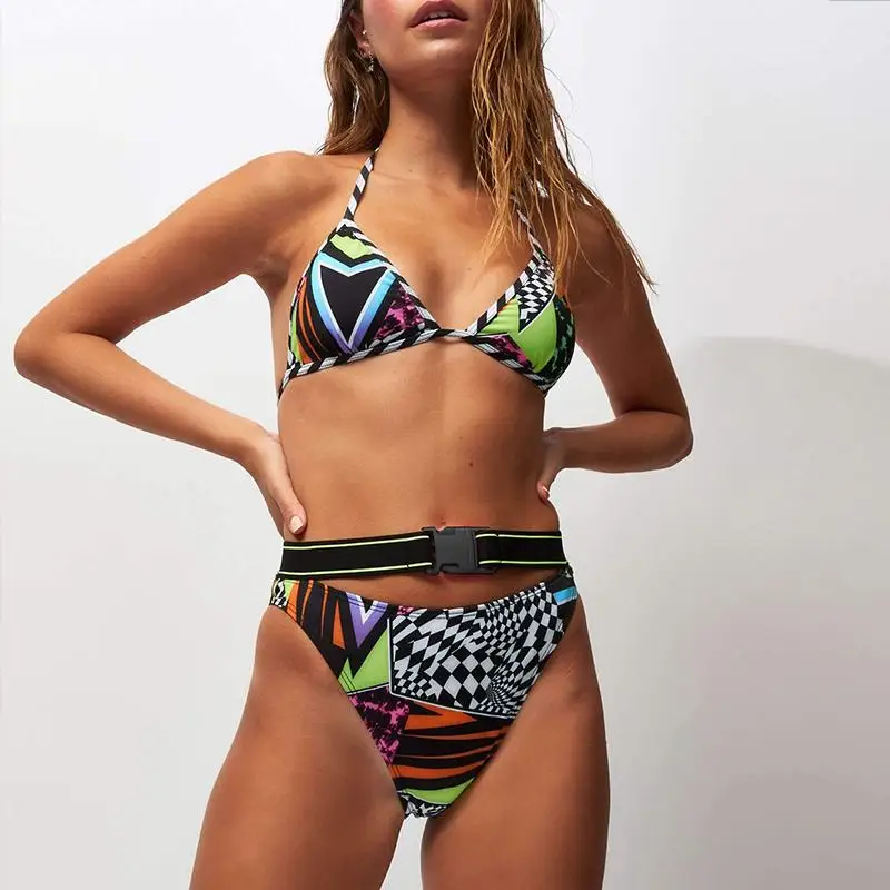 Sexy Print Swimsuit Female High Cut Bikini Set Women Swimwear Push Up set Bather 2019 New Lace Bathing Suit Swim Wear |