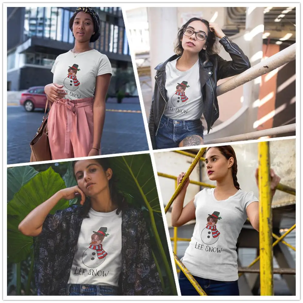 Straykids T-Shirt Lee Snow Stray Kids Christmas Card T Shirt Cotton Short Sleeve Women tshirt Graphic Navy Ladies Tee | Женская одежда
