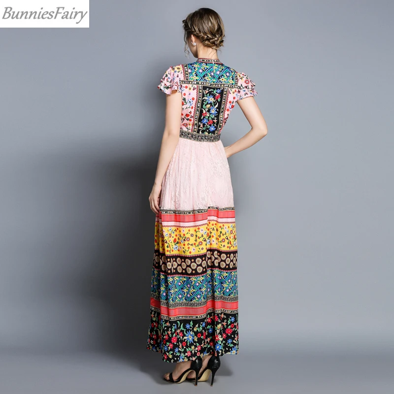 BunniesFairy 2019 летнее женское богемное Бохо этнический стиль винтажное цветочное Розовое Кружевное Лоскутное