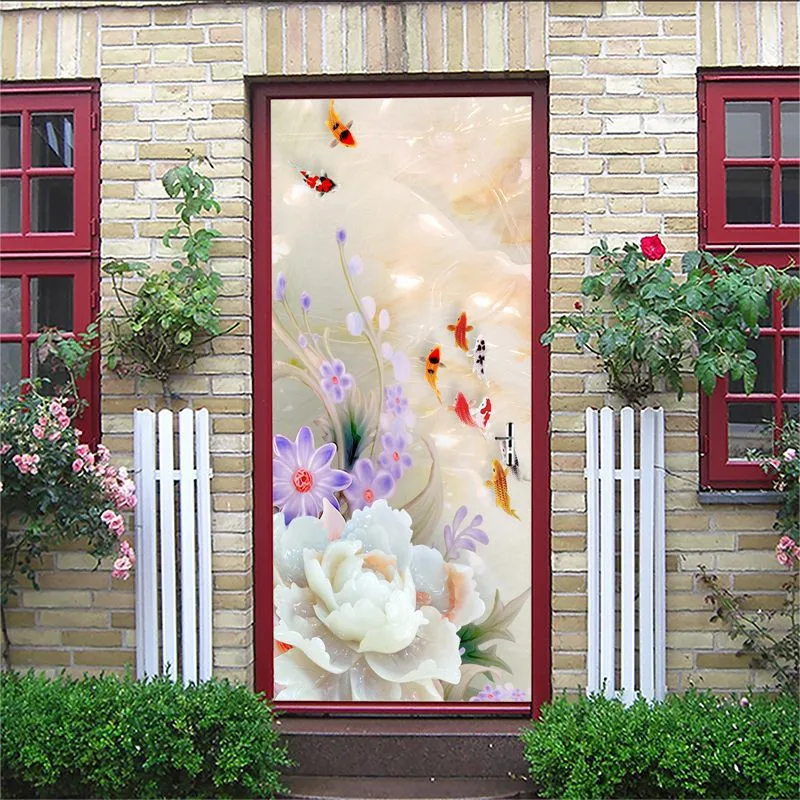 Маленькие свежие новые настенные двери лотоса кои шаблон наклейки Diy палка