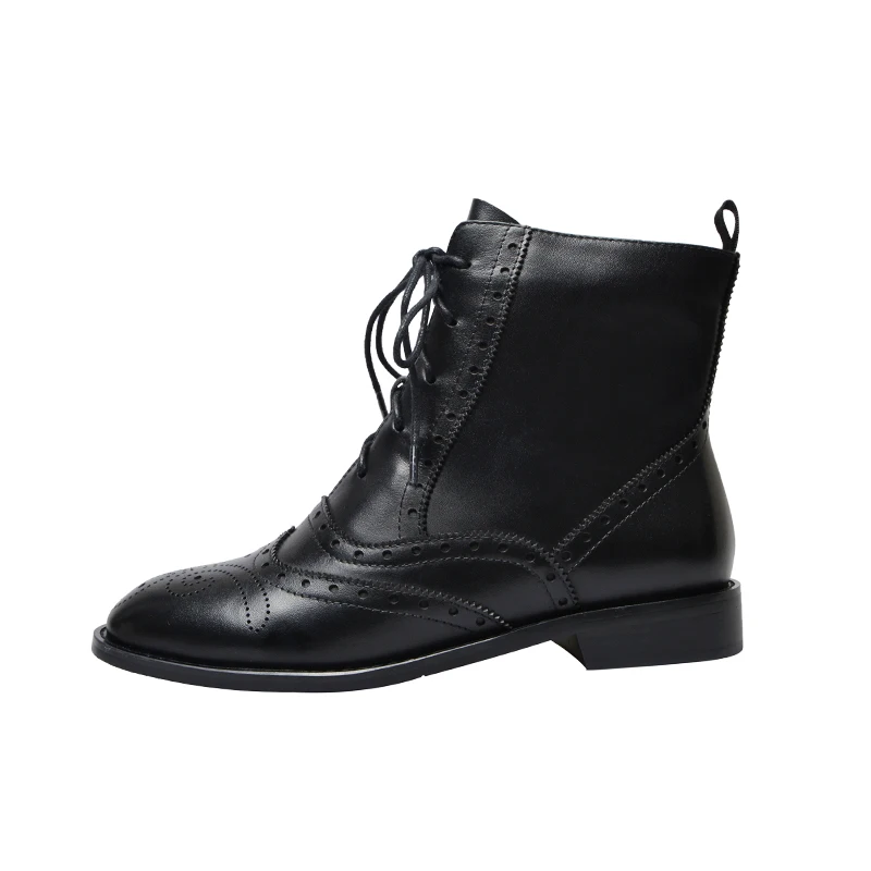 Black 2.5cm heels Г., ботильоны в британском стиле ретро женские Ботинки martin из натуральной кожи с перфорацией типа «броги» женские ботинки женская повседневная обувь ручной работы - Цвет: Black 2.5cm heels