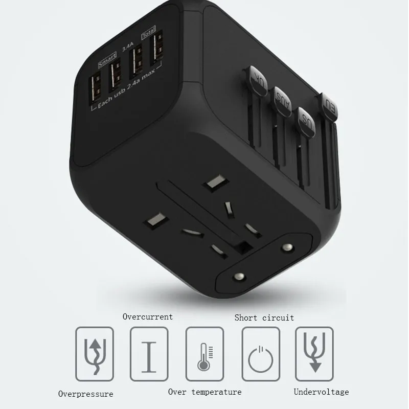 Дорожный адаптер Международный универсальный питания все в одном с 3.4A 4 USB по