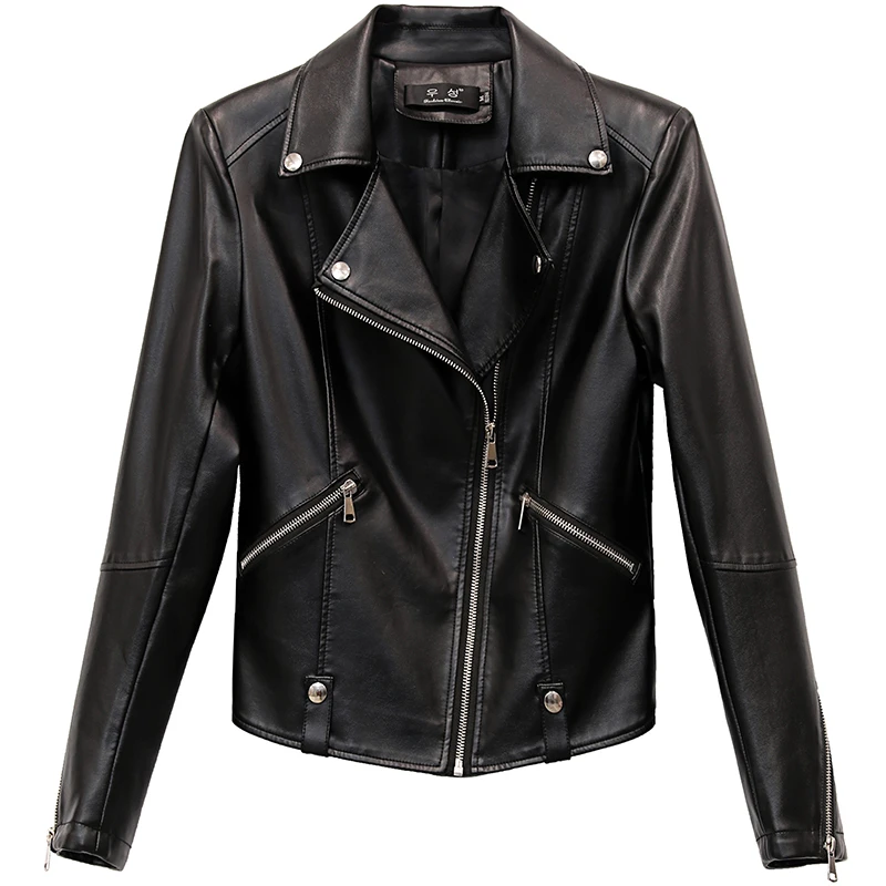 Женская короткая мотоциклетная куртка на молнии с отложным воротником | одежда