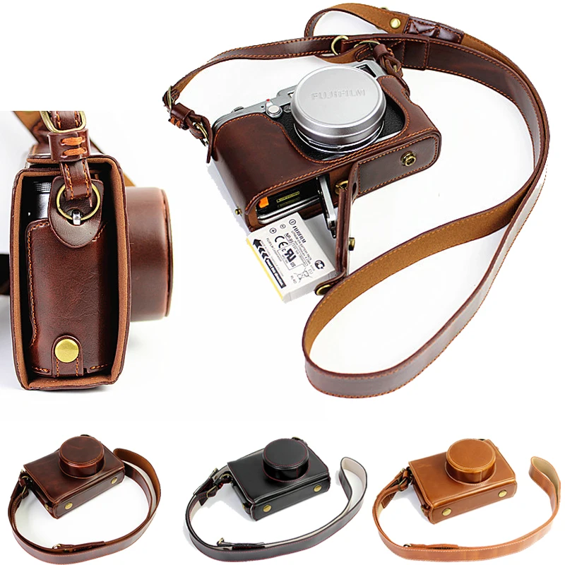 Роскошный чехол из искусственной кожи для камеры Fujifilm FUJI X100 с ремешком и открытым