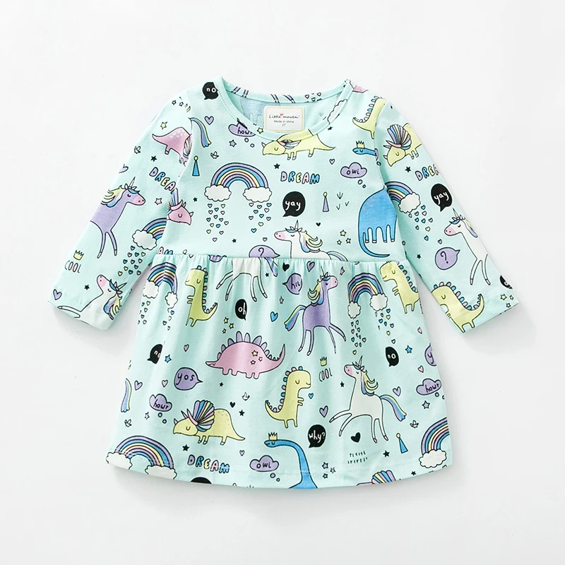 New Baby Girl Fall Dress Cartoon Printed Dreamland Animal Autumn Cotton Kids Casual Clothes Children Clothing(2-7 Yrs) | Детская одежда