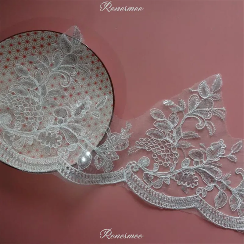 Delicate 1m White/Ivory Sequin Cording Fabric Flower Venise Venice Mesh Lace Trim Applique Sewing Craft for Wedding Dec. 21.5cm | Дом и сад
