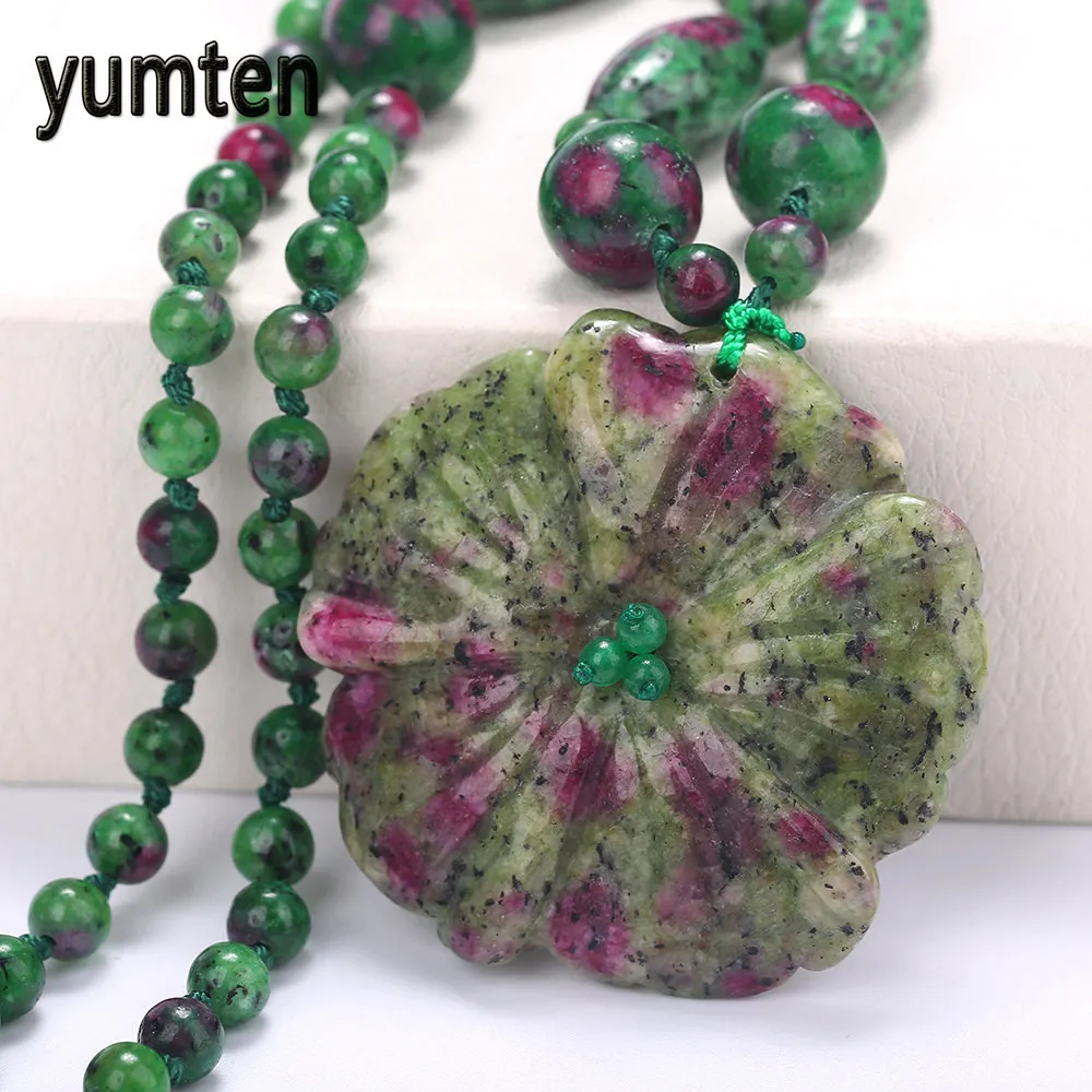 Yumten Природный кристалл кулон Цепочки и ожерелья Unakite цветок Интимные аксессуары