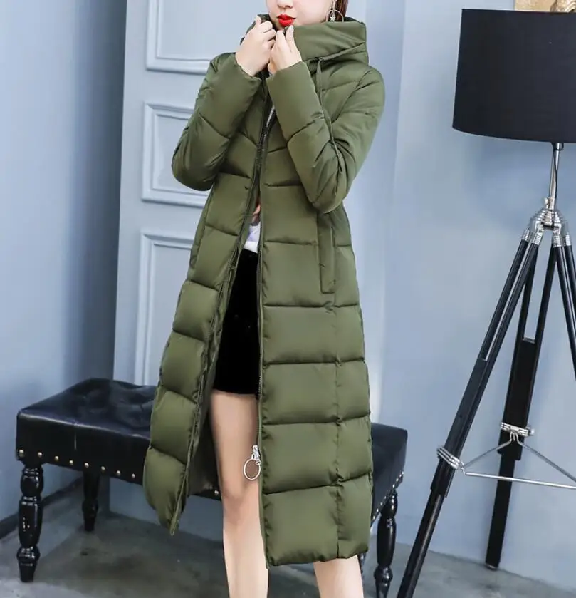 Зимнее женское платье длинное утепленное хлопковое пальто в Корейском стиле 2018 -