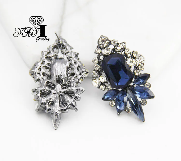 YaYi Jewelry Blue Glass Rhinestone Dangle Crystal Earring Women's Fashion Ancient Silver Color Gem Long Earrings Gift 1259 | Украшения