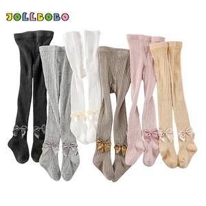 Колготки с бантом для маленьких девочек, хлопковые колготки в Вертикальную Полоску для маленьких девочек на осень и зиму, милые теплые вязаные колготки для детей