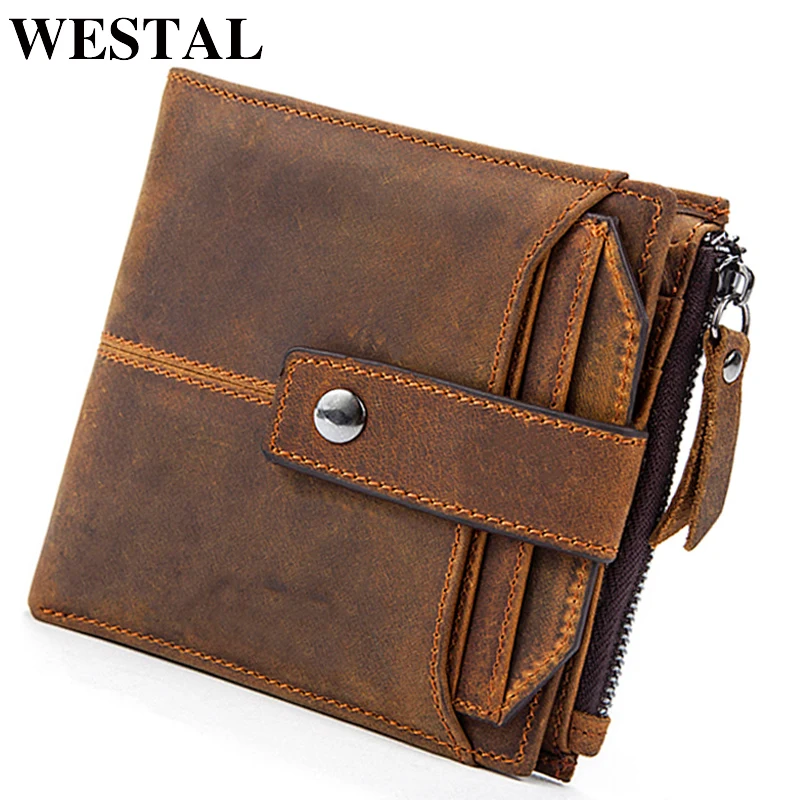 WESTAL RFID кошельки, Ретро стиль, Crazy Horse, натуральная кожа, мужской кошелек, кошелек для мужчин, визитница, кошельки, короткий/тонкий кошелек 8929