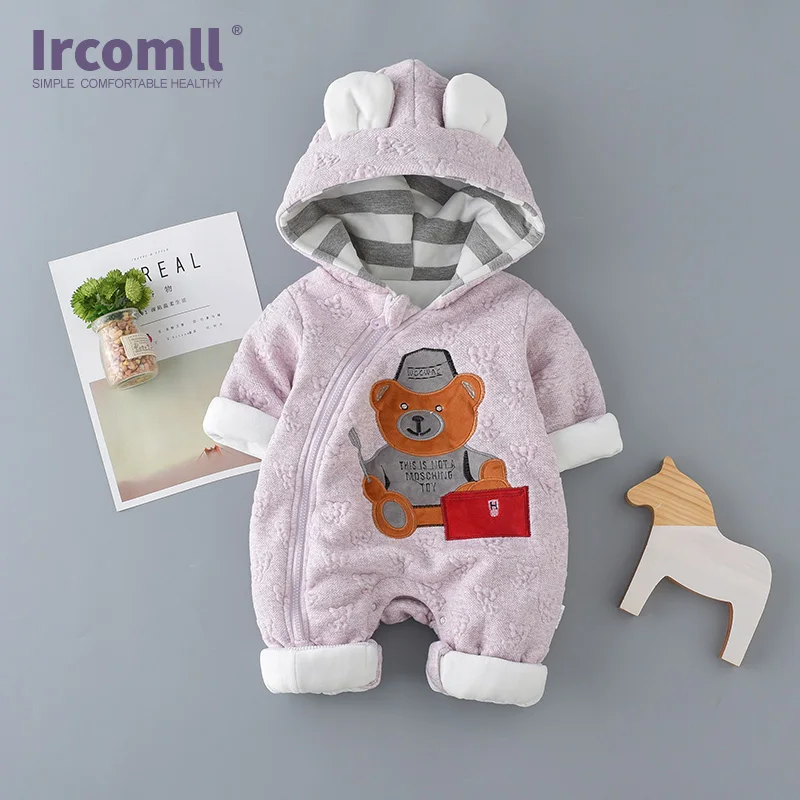 Ircomll детские комбинезоны для младенцев зимняя одежда с милым рисунком медведя