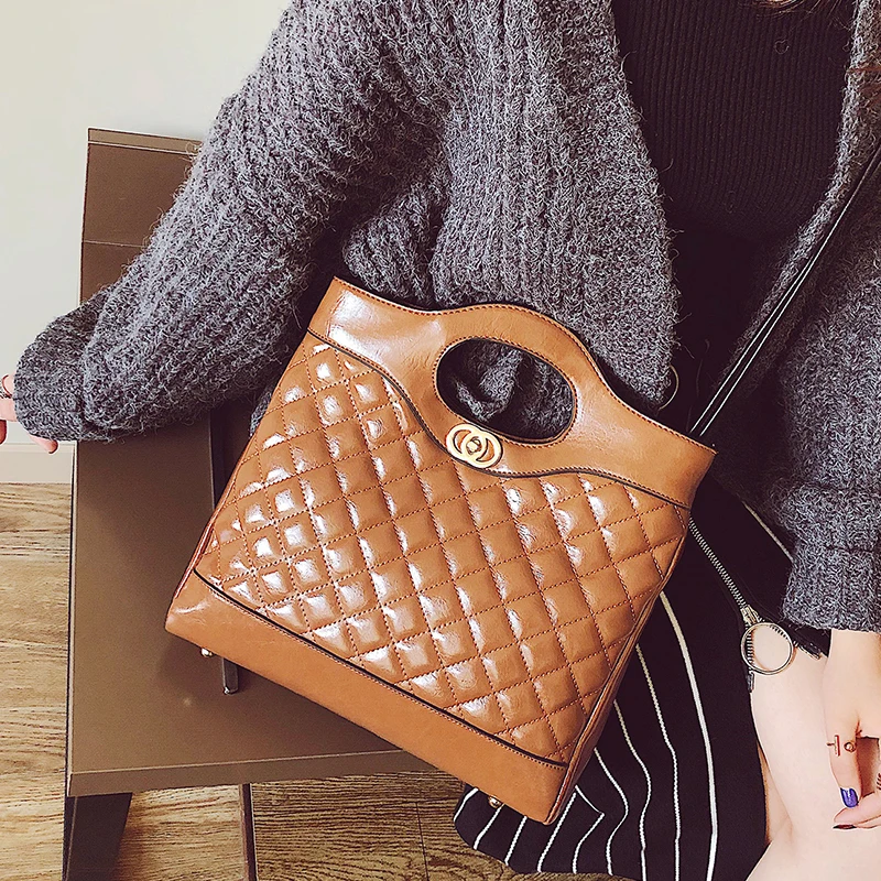 2019 из искусственной кожи для женщин сумка плед Дамы Crossbody цепи Мода карамельный