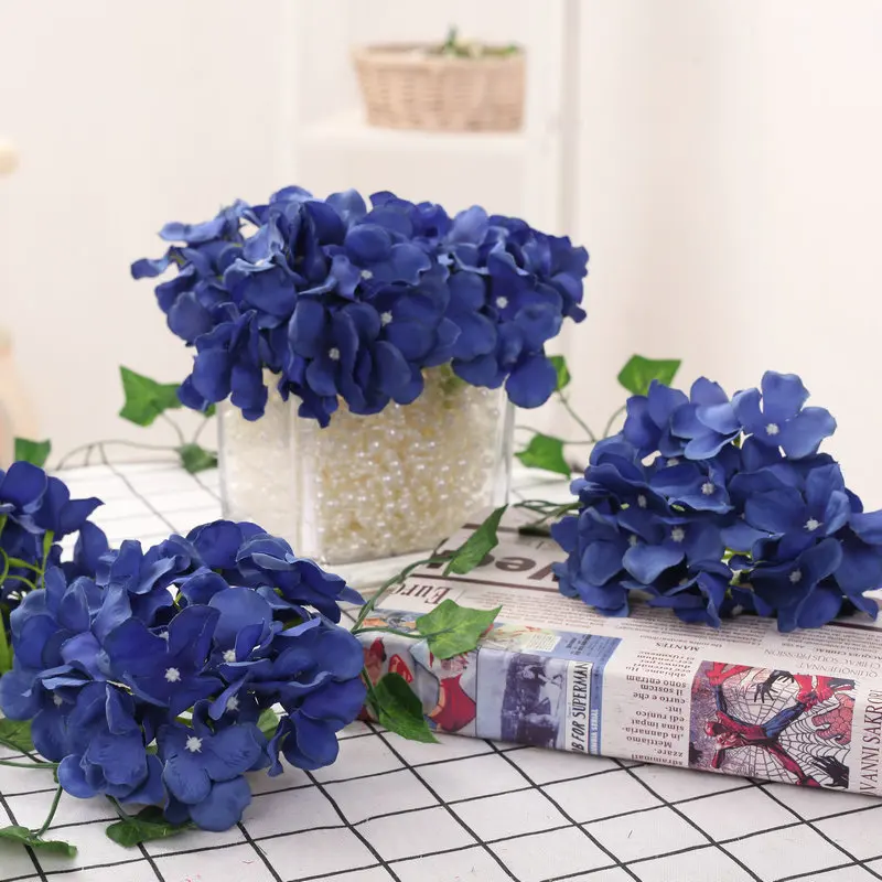 Dark Blue 13-15 см Гортензия Цветок голова 27 вилок Свадебная вечеринка Декоративные Шелковые цветы сделай сам венок Свадебная стена дорога свинцовая Арка цветы - Цвет: Dark Blue