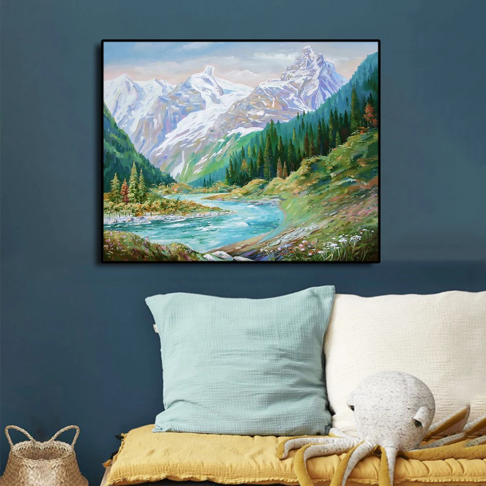 Долина снег Горный пейзаж плакат искусство оканвы живопись каллиграфия ткани
