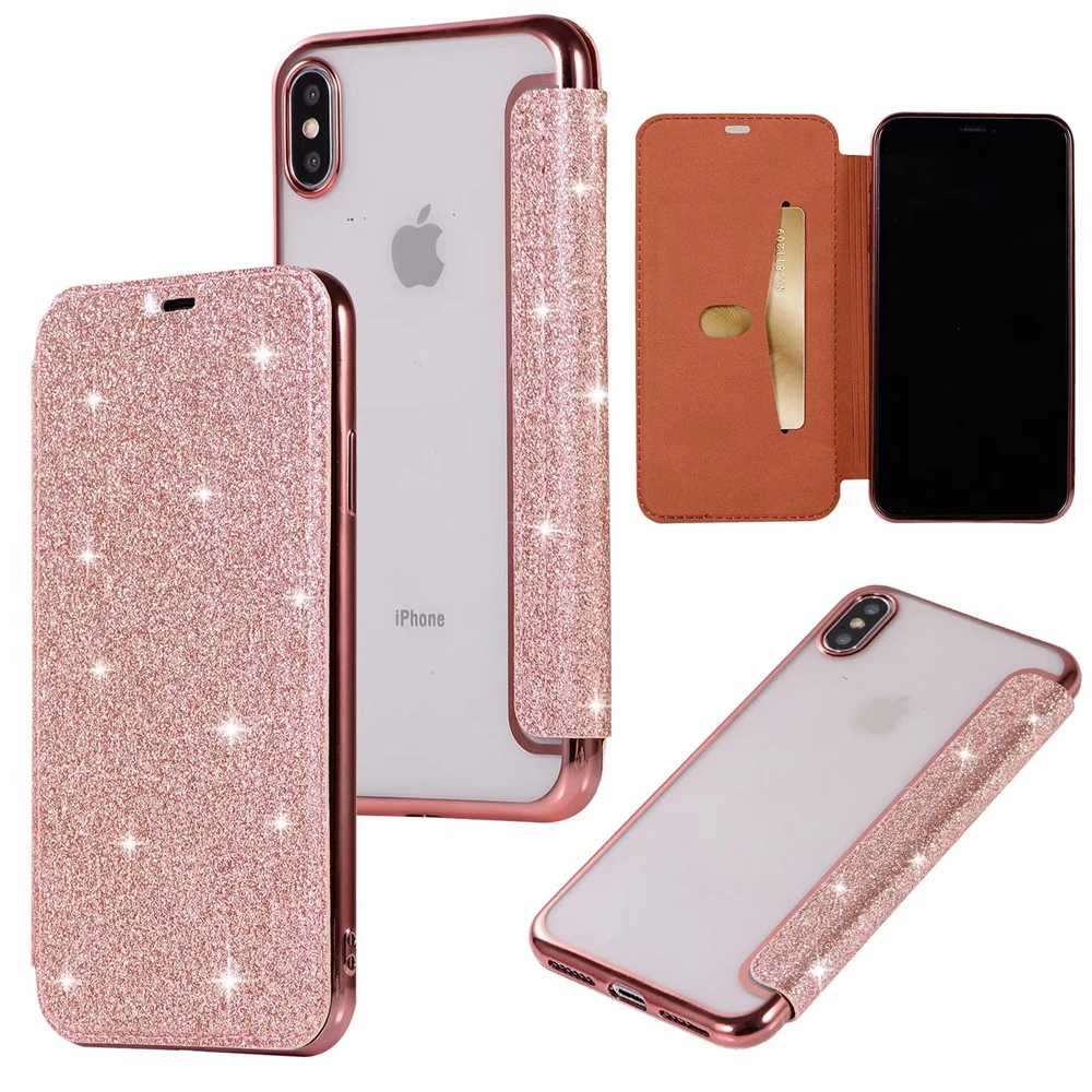 Кожаный чехол + ТПУ Мягкая задняя крышка для iPhone 6 S Plus 7 8 искристое покрытие флип XS
