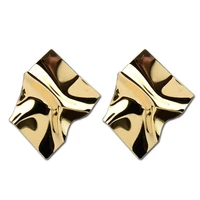 exaggerated punk style folding irregular metal stud earrings gold silver color geometric statement brincos for women jewelry