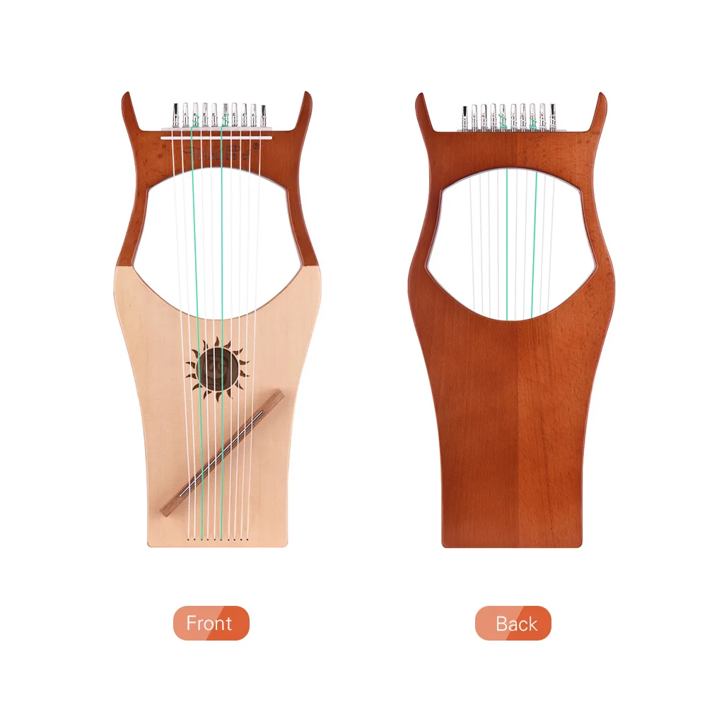 WH01 10-String Wooden Lyre Harp Nylon Strings Rosewood Topboard Rubber Wood Backboard String Instrument with Carry Bag |