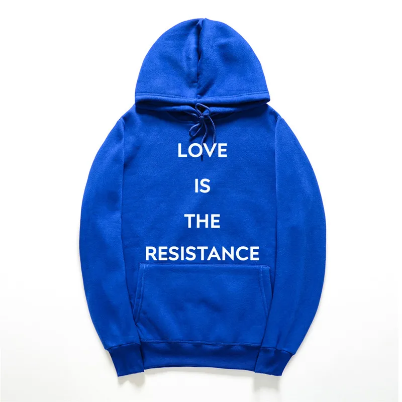Мужские толстовки с капюшоном надписью love is the resistance хлопковые длинными рукавами