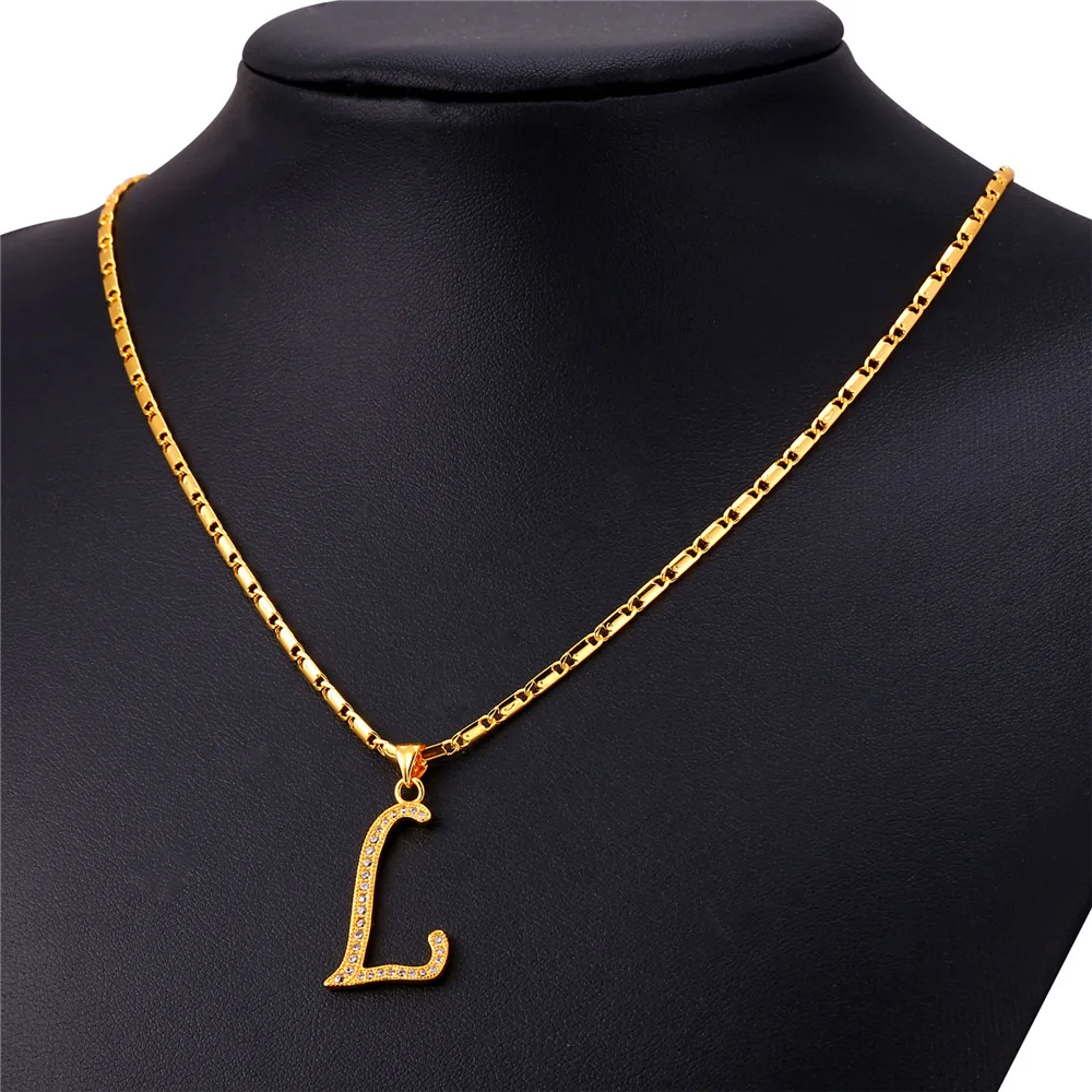 U7 Начальная Буква &quotЛ&quot Кулон Цепь Ожерелья Позолоченные Алфавит Значки