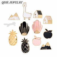 mounatin enamel pin apple pineapple black white mountain trees badge lapel pin women brooches jewelry