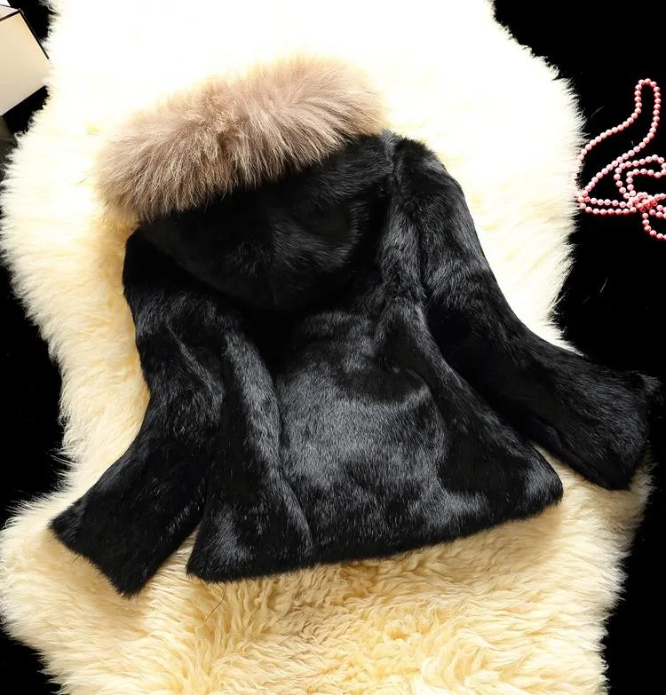 2022 New Genuine Rabbit Fur Coat women full pelt rabbit fur with hat fur jacket free customized Free Shipping ZF811