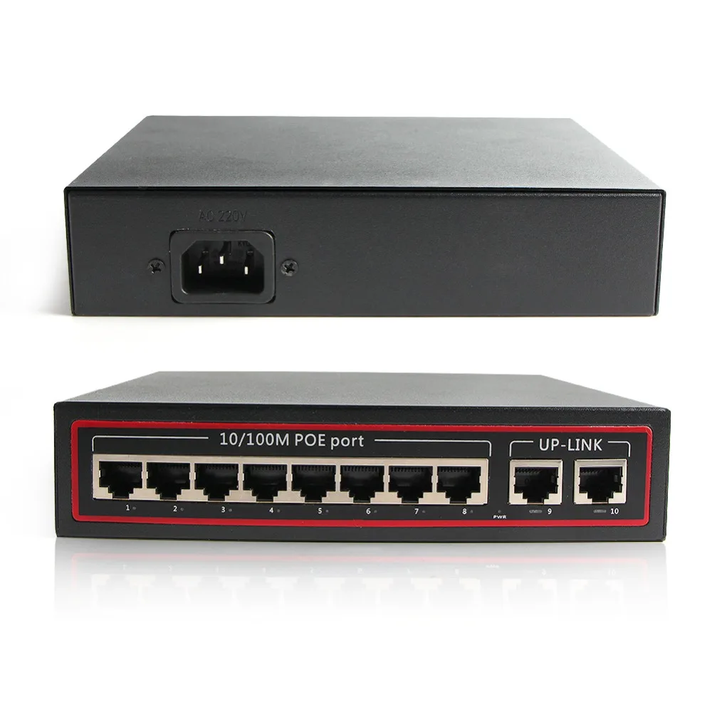 Коммутатор PoE с 10 портами 8 каналов 2 порта настольный коммутатор Fast Ethernet 10/100