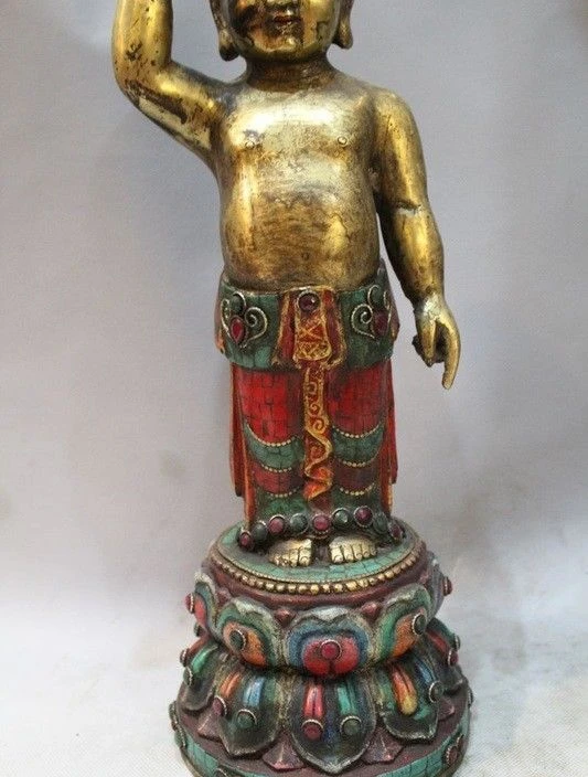 Китай Буддизм Бронзовый 24 К золото станции принц Шакьямуни Будда Статуя|Статуи и