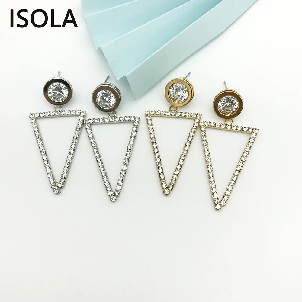 ISOLA модные фантастические треугольные большие серьги капли со стразами Изящные