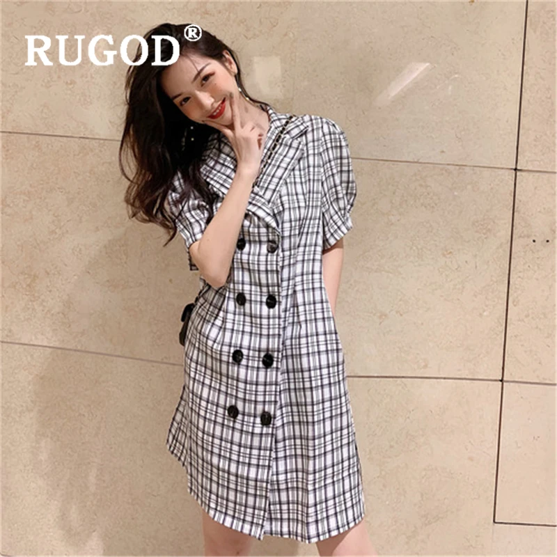 Женское винтажное двубортное платье RUGOD средней длины в Корейском стиле офисное