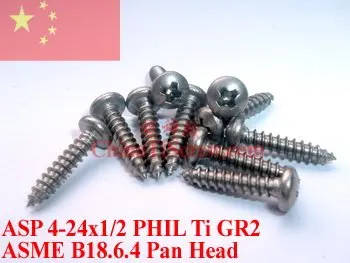 

Titanium screws 4-24x 1/2 Pan Head PHIL Driver Self Tapping Ti GR2 Polished 50 pcs