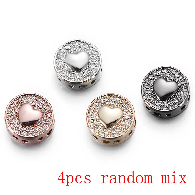 4pcs random mix Pipitree 4 шт Подвески в форме сердца 12 мм прозрачный CZ Циркон Круглые бусины для изготовления браслетов ювелирные изделия золотого цвета бусины-спейсеры для самостоятельного изготовления - Цвет: 4pcs random mix
