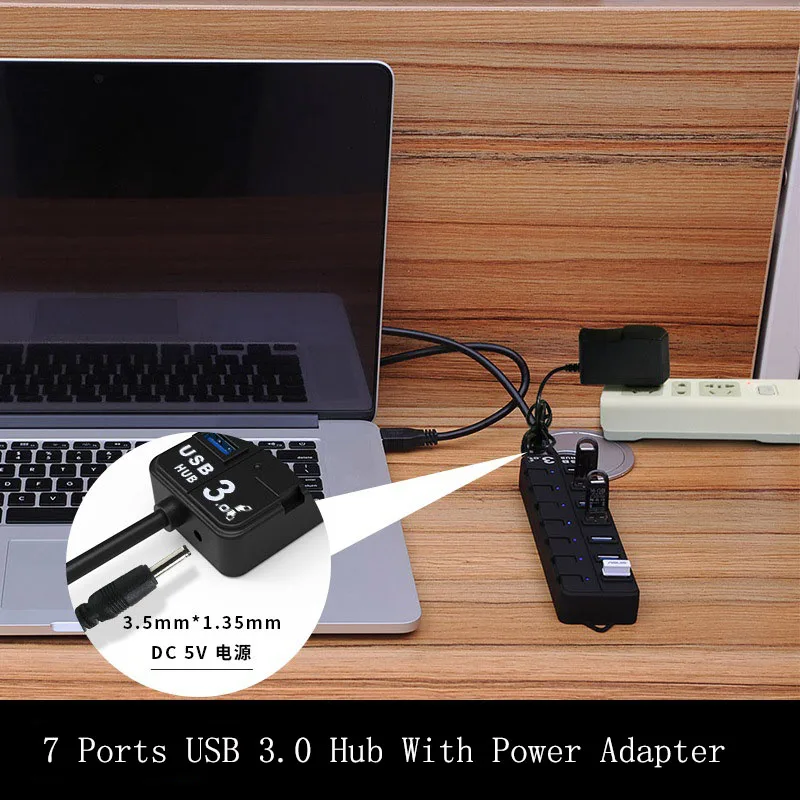 SUODAO High Speed 4 / 7 Port USB 3.0 Hub Splitter On/Off Switch with EU/US Power Adapter for MacBook Laptop PC | Компьютеры и офис
