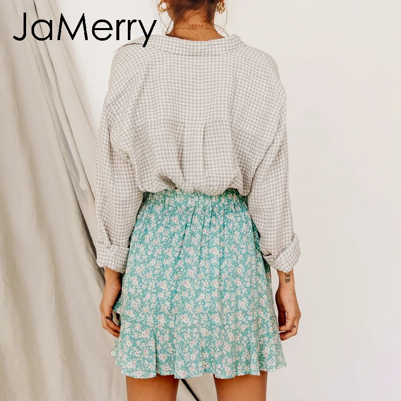 JaMerry Винтаж boho летние женские рубашки с цветочным принтом мини юбка сладкий