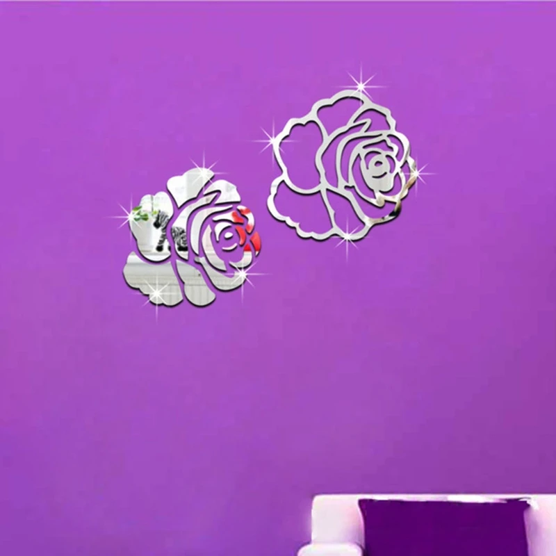 Роза цветок зеркало стикер на стену DIY искусство наклейки для дома, комнаты декор акриловые наклейки