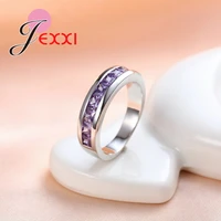 trendy girls 925 sterling silver rings for women wedding purple crystal women finger ring amethyst engagement