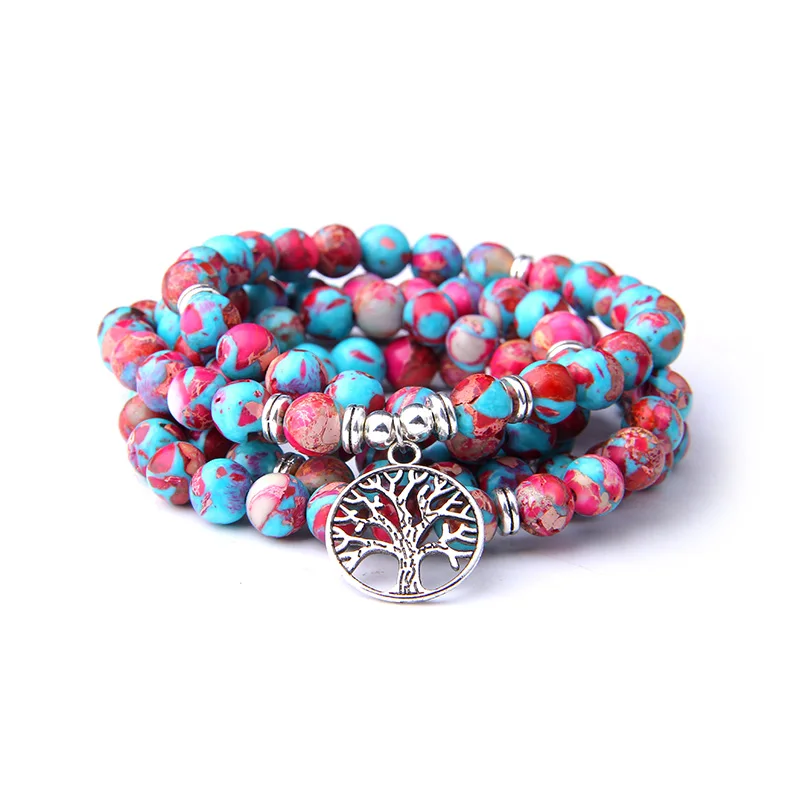 Древо жизни серебряный цвет браслет натуральный mala бусы ожерелье для мужчин